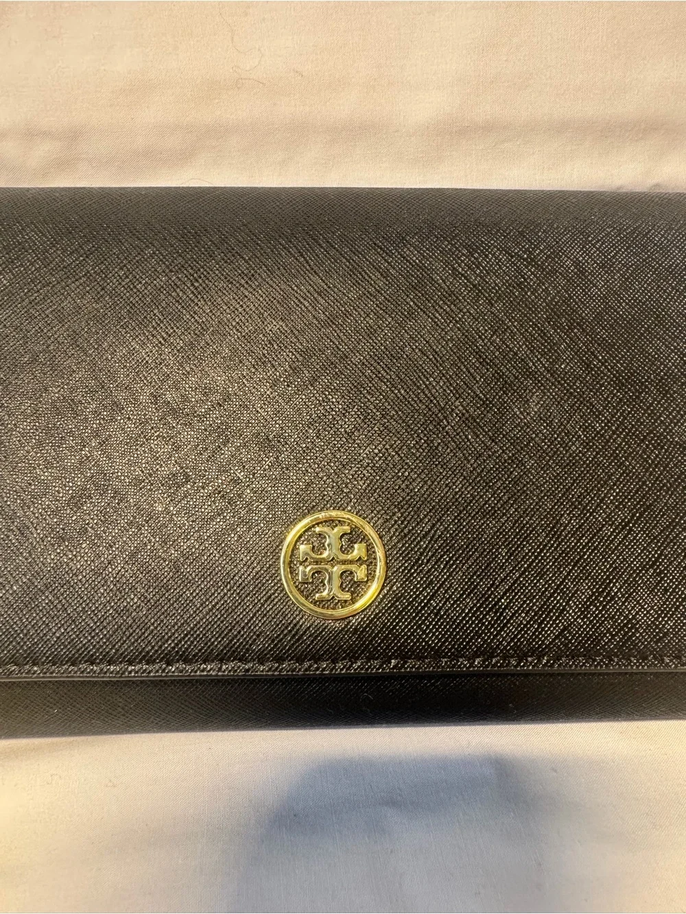 Tory Burch Black Saffiano Leather Crossbody with Gold Chain